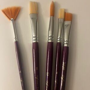 Purple Handle Synthetic Brush Set - 5-Piece Home Art Brushes